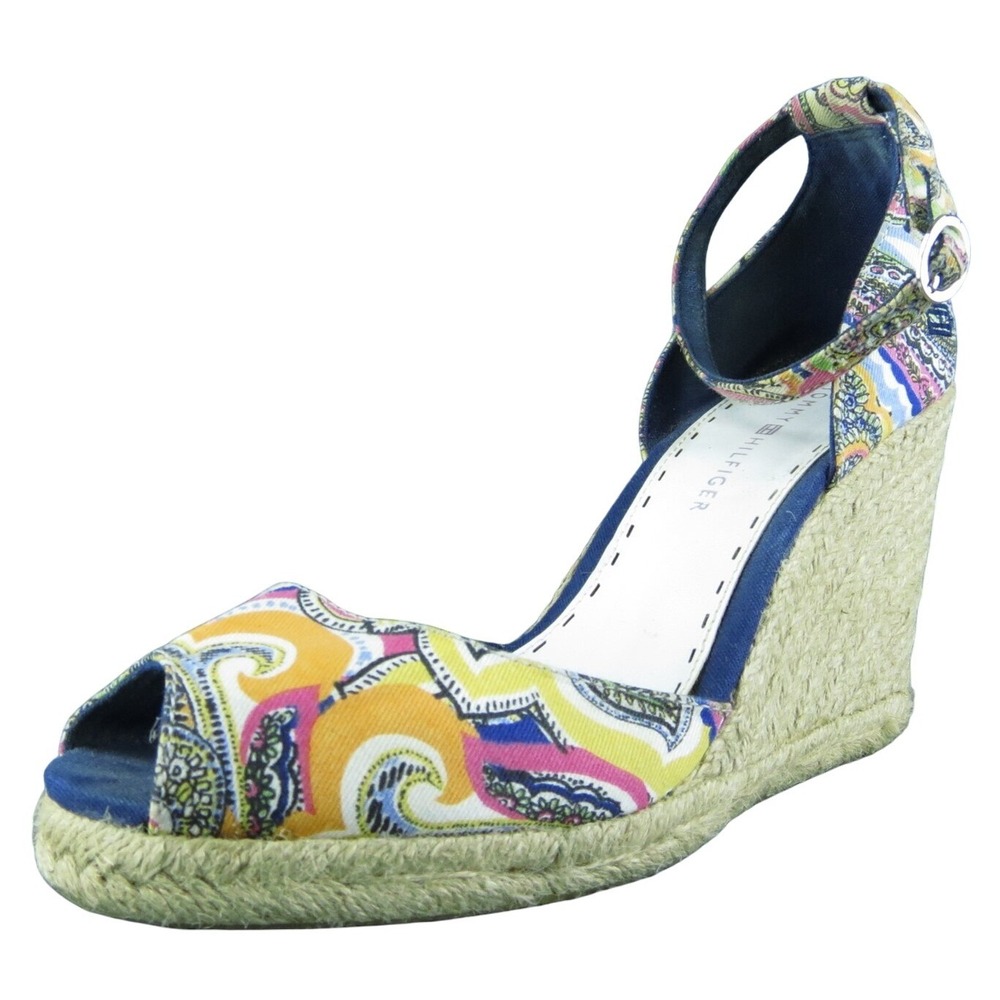 Tommy Hilfiger  Women Platform Heel Shoes‎ Multicolor Fabric Size 9 Medium